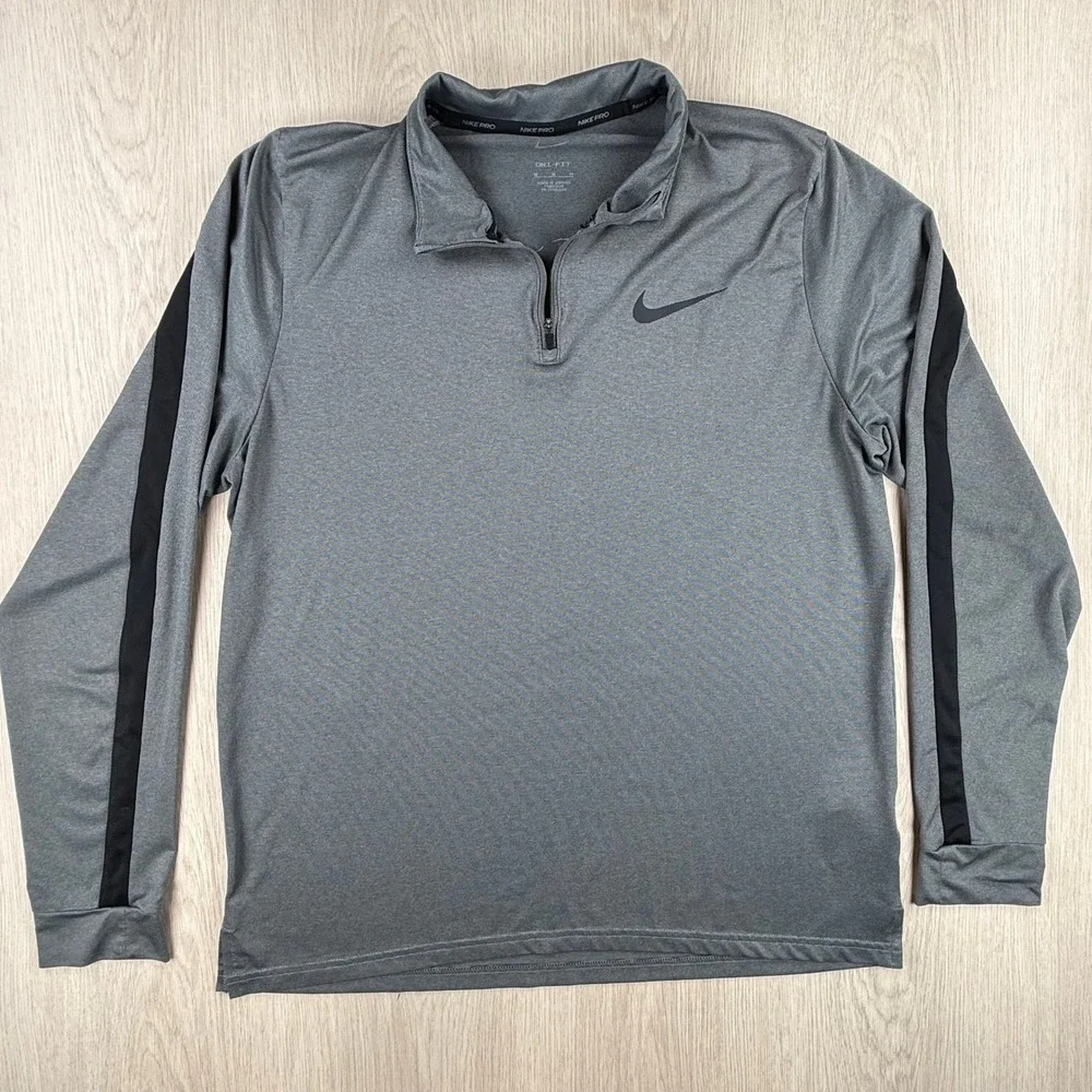 Quarter Zip Pullover Nike Pro Size M Gray Dri Fit Athletic Workout Top